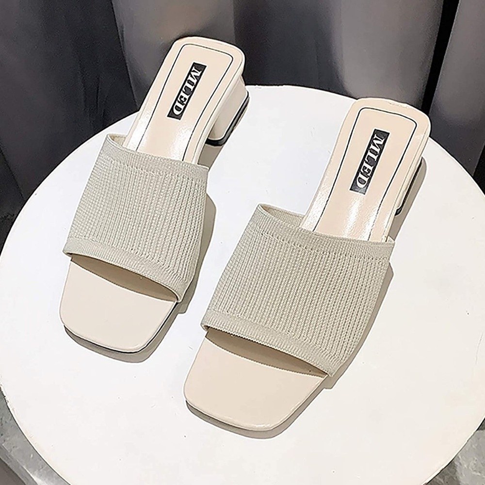 👡 Comfy Woven Slip On Low Heel Mules Sandals - Picture 1 of 8